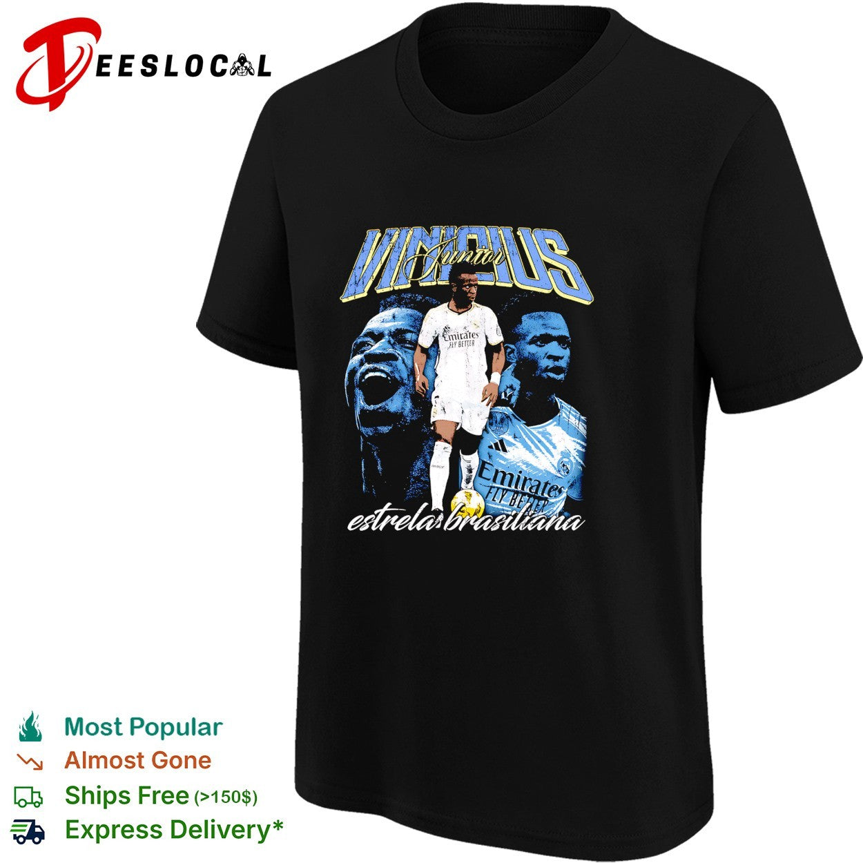 Vinicius Junior Real Madrid estrela brasileira portrait shirt