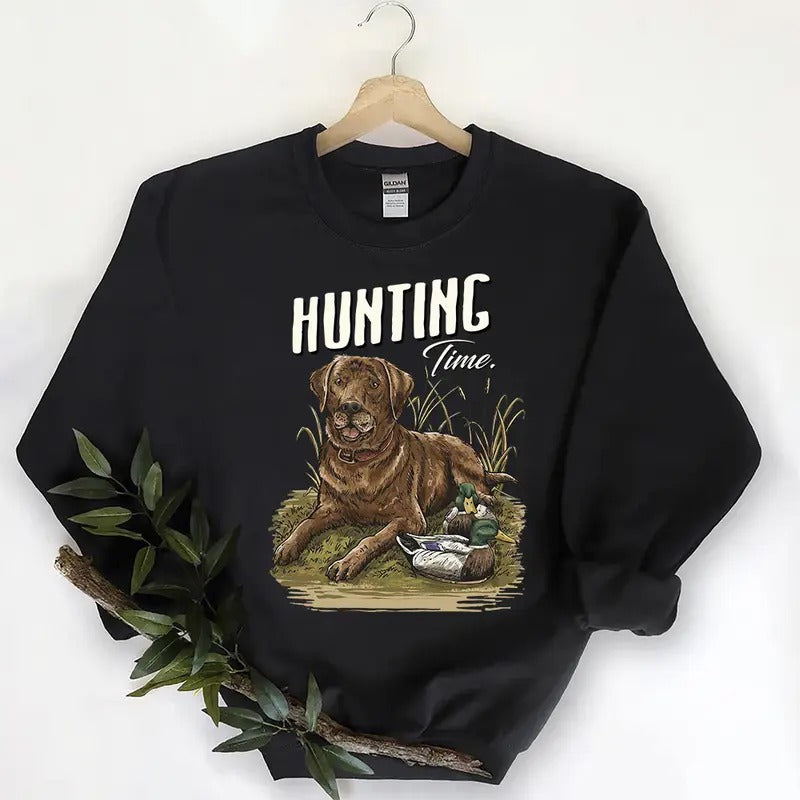 Vintage 90s Hunting Time Dog and Mallard Duck Sweatshirt Unisex Hello Hunting Season T-shirt, Hoodie, Nature Animal Lover Duck Dog Deer Turkey