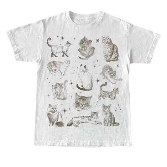 Vintage 90s Tattoo Cat Tshirt, Retro Kitten Nature Shirt, Cat Lovers Gift, Cats In Space Unisex Relaxed Adult Graphic Tee, Funny Gifts Menswear Top