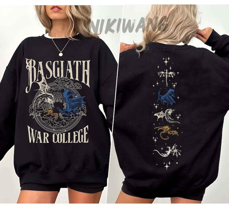 Vintage Basgiath War College 2 Sided  Shirt, Fourth Wing Sweatshirt, Dragon Rider  Hoodie and Sweater; T-shirt Cotton Womenswear Light Polyester
