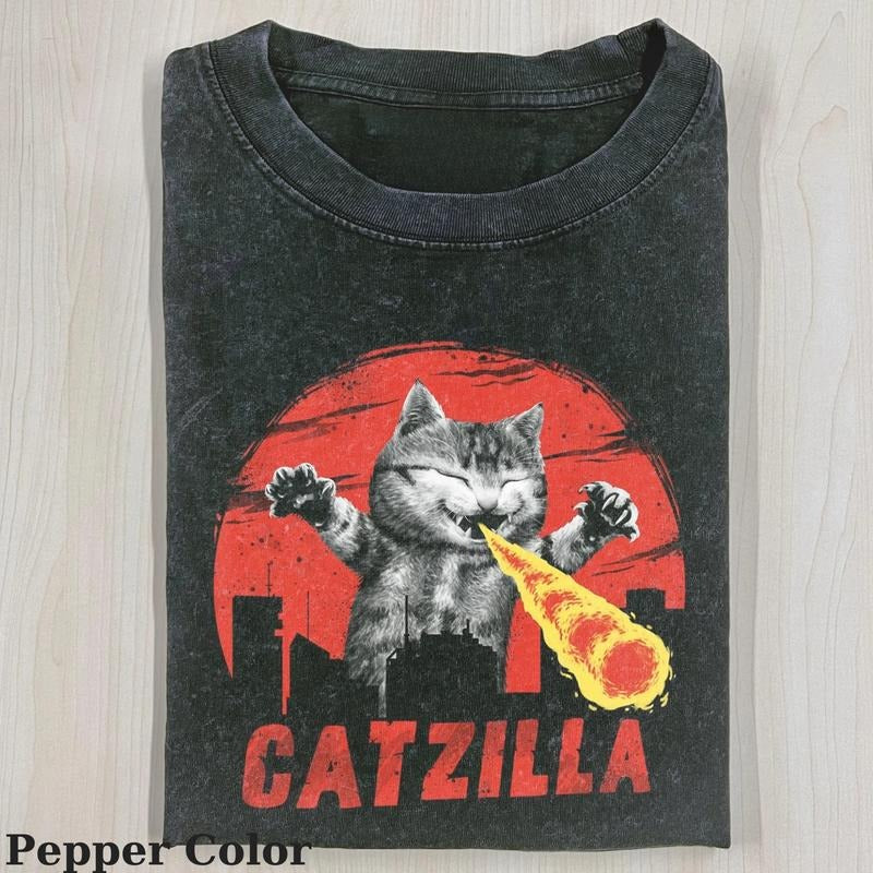 Vintage Catzilla T-shirt, Fantasy Kitten Tshirt, Cute Cat Shirt, Love Cat Tshirt, Meme Cringe Funny Dumb Shirts, Unisex Shirt Menswear Womenswear Streetwear