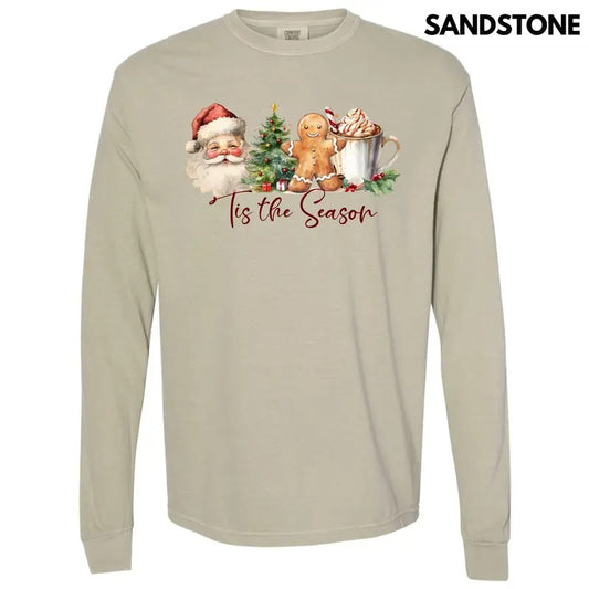 Vintage Christmas Tis The Season Long Sleeve Comfort Colors T-Shirt 'NLB'