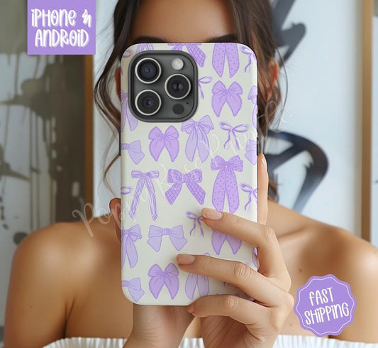 Violet Coquette Bows Phone Case Mag Safe Compatible Magnetic Tough Case