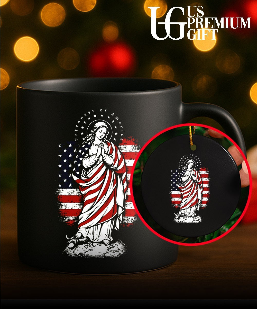 Virgin Mary Patroness of America Flag Earth Snake Religious Catholic Devotional shirt