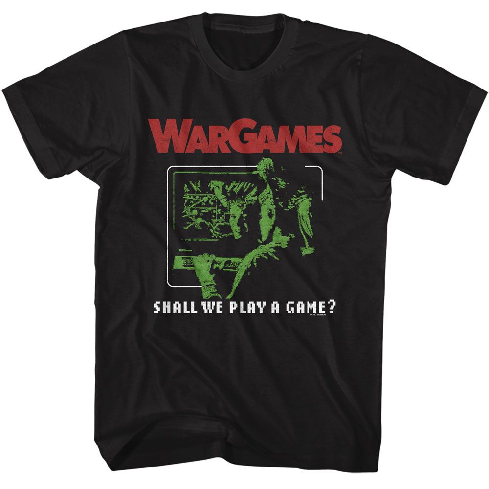 Wargames - Play A Game - American Classics - Solid Black Adult Short Sleeve T-Shirt - clothing by TeeHivey.com (Image 1)