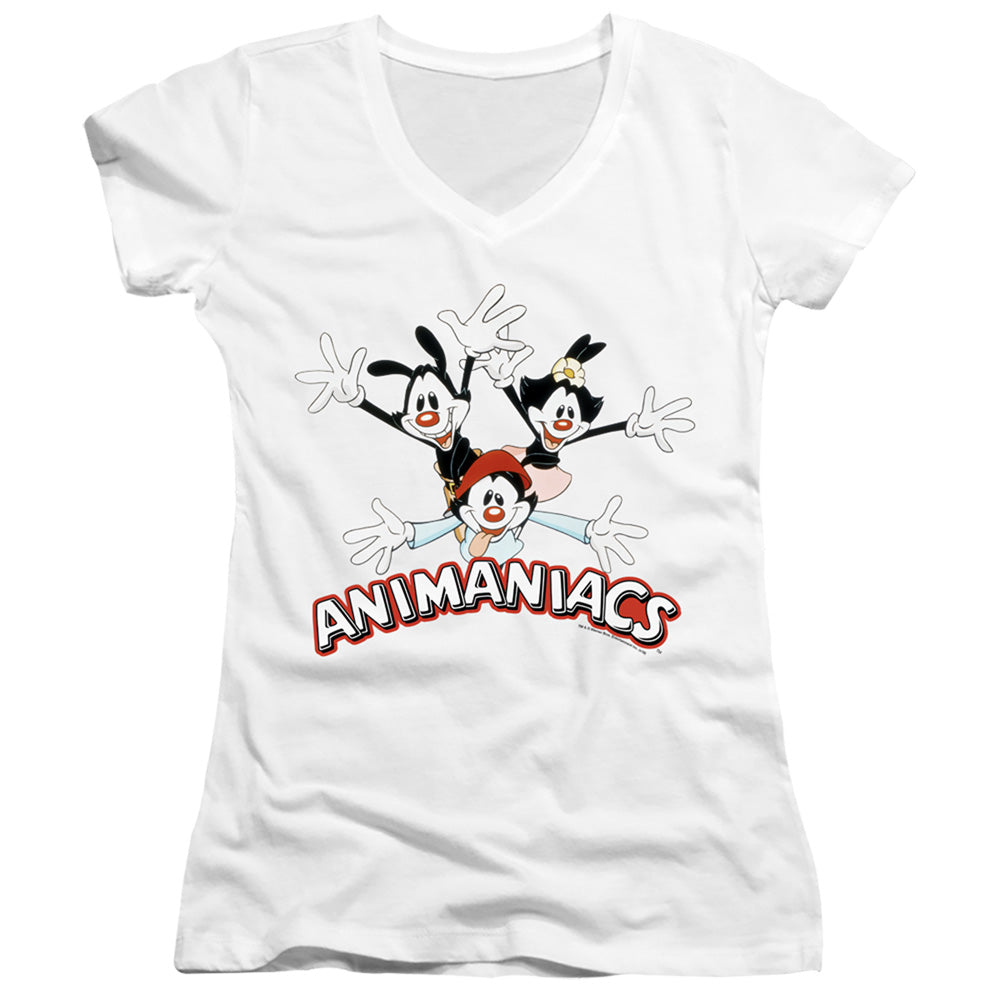 Animaniacs Animaniacs Trio Junior Sheer Cap Sleeve V-Neck Womens T Shirt White - clothing by TeeHivey.com