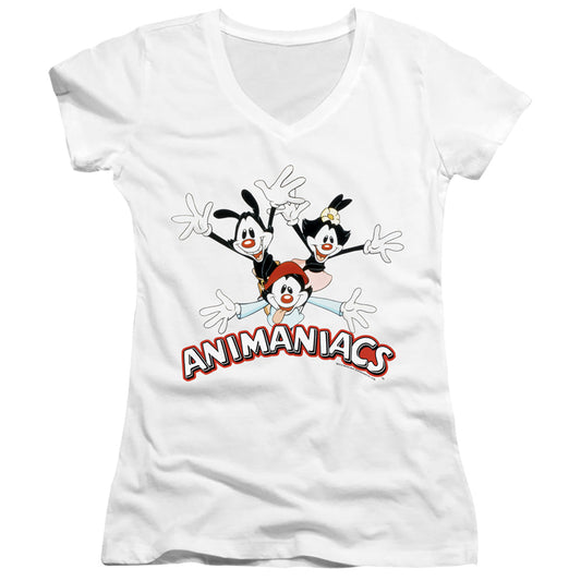 Animaniacs Animaniacs Trio Junior Sheer Cap Sleeve V-Neck Womens T Shirt White - clothing by TeeHivey.com