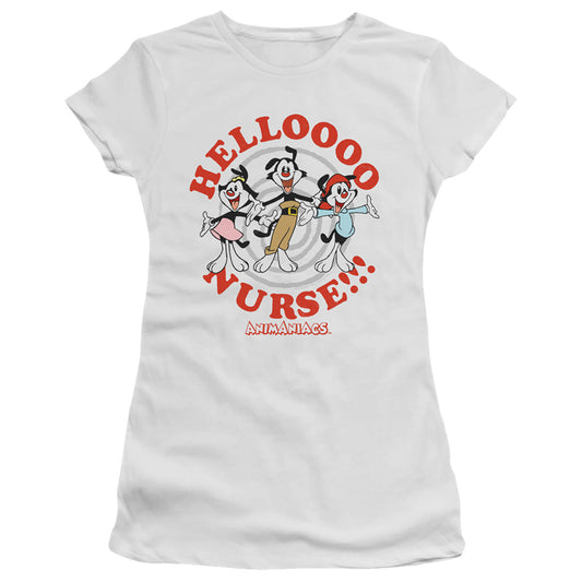 Animaniacs Hello Nurse Junior Sheer Cap Sleeve Womens T Shirt White - clothing by TeeHivey.com
