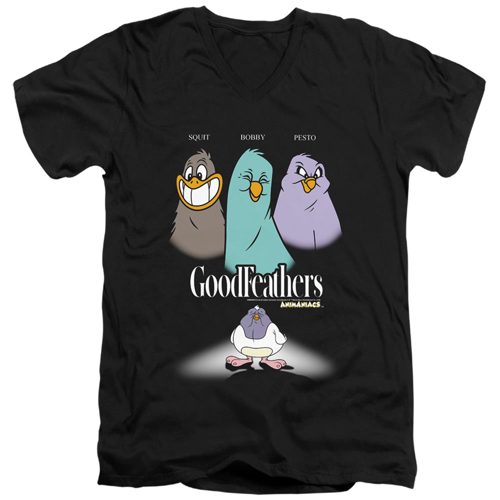 Animaniacs Goodfeathers Mens Slim Fit V-Neck T Shirt Black - clothing by TeeHivey.com