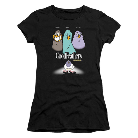 Animaniacs Goodfeathers Junior Sheer Cap Sleeve Womens T Shirt Black - clothing by TeeHivey.com