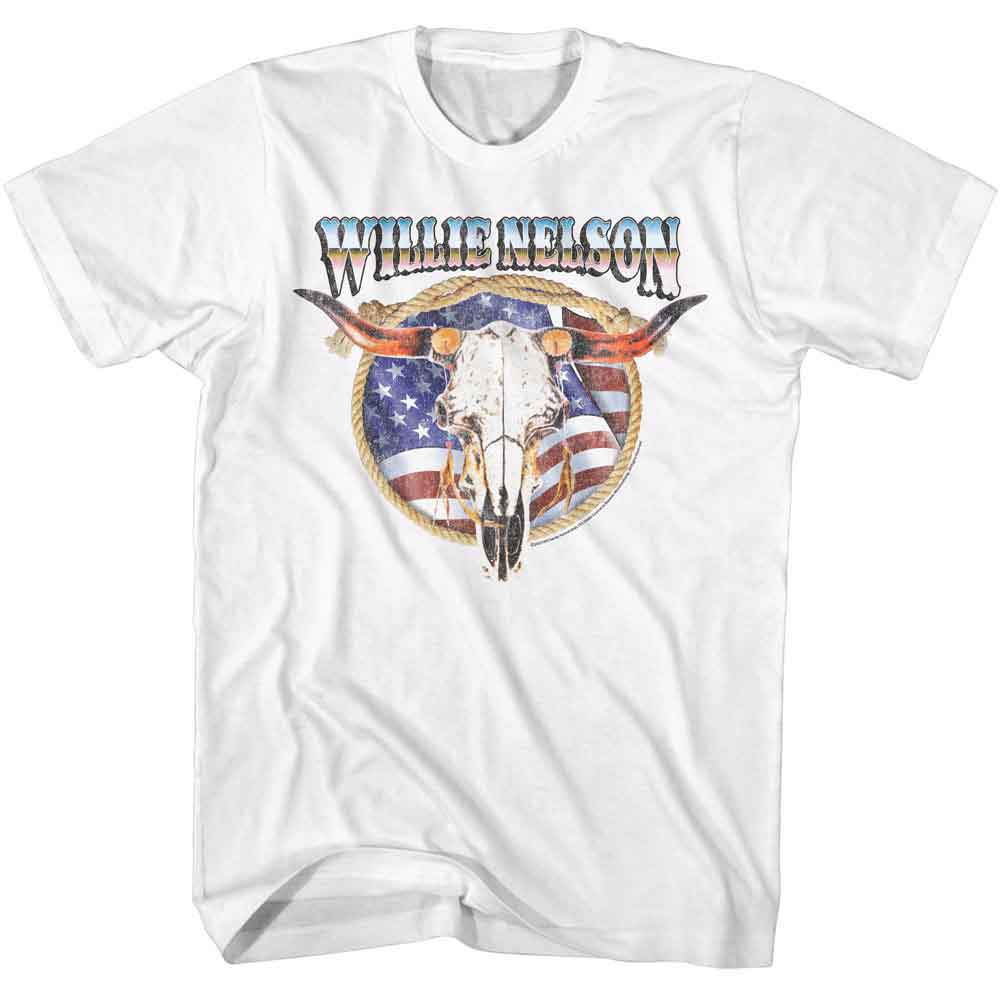 Willie Nelson - Cow Skull And Lasso - American Classics Adult Short Sleeve T-Shirt - clothing by TeeHivey.com (Image 1)
