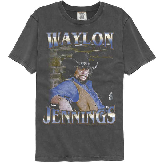 Waylon Jennings - Faded Bricks - American Classics - Gray Solid Adult Short Sleeve Comfort Color T-Shirt (Image 1)