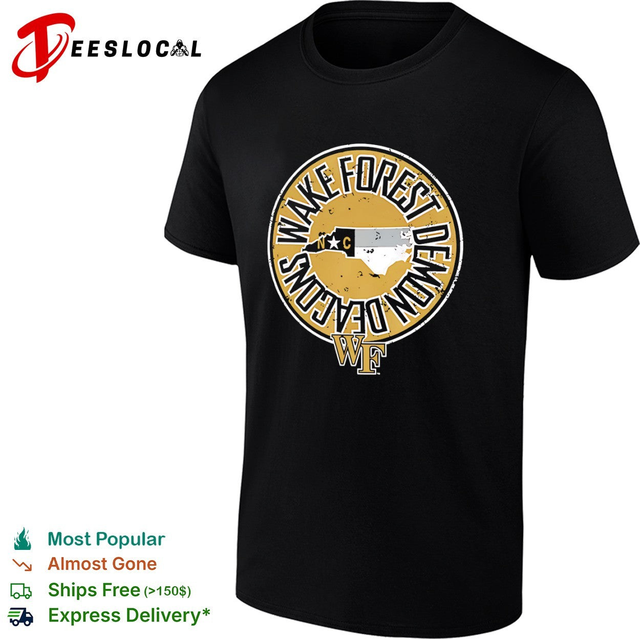 Wake Forest Demon Deacons North Carolina Map Logo WF shirt