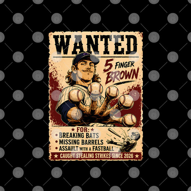 Wanted 5 Finger Brown Baseball T Shirt