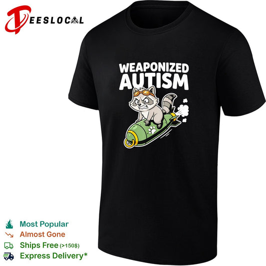Weaponized autism raccoon riding rocket bomb funny parody humor casual cotton shirt