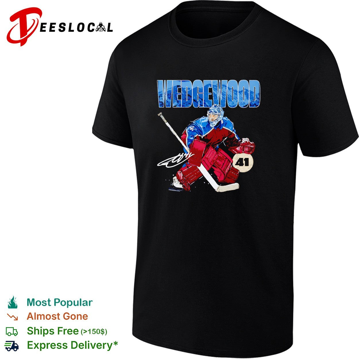 Wedgewood Colorado Avalanche goalie number 41 hockey illustration shirt
