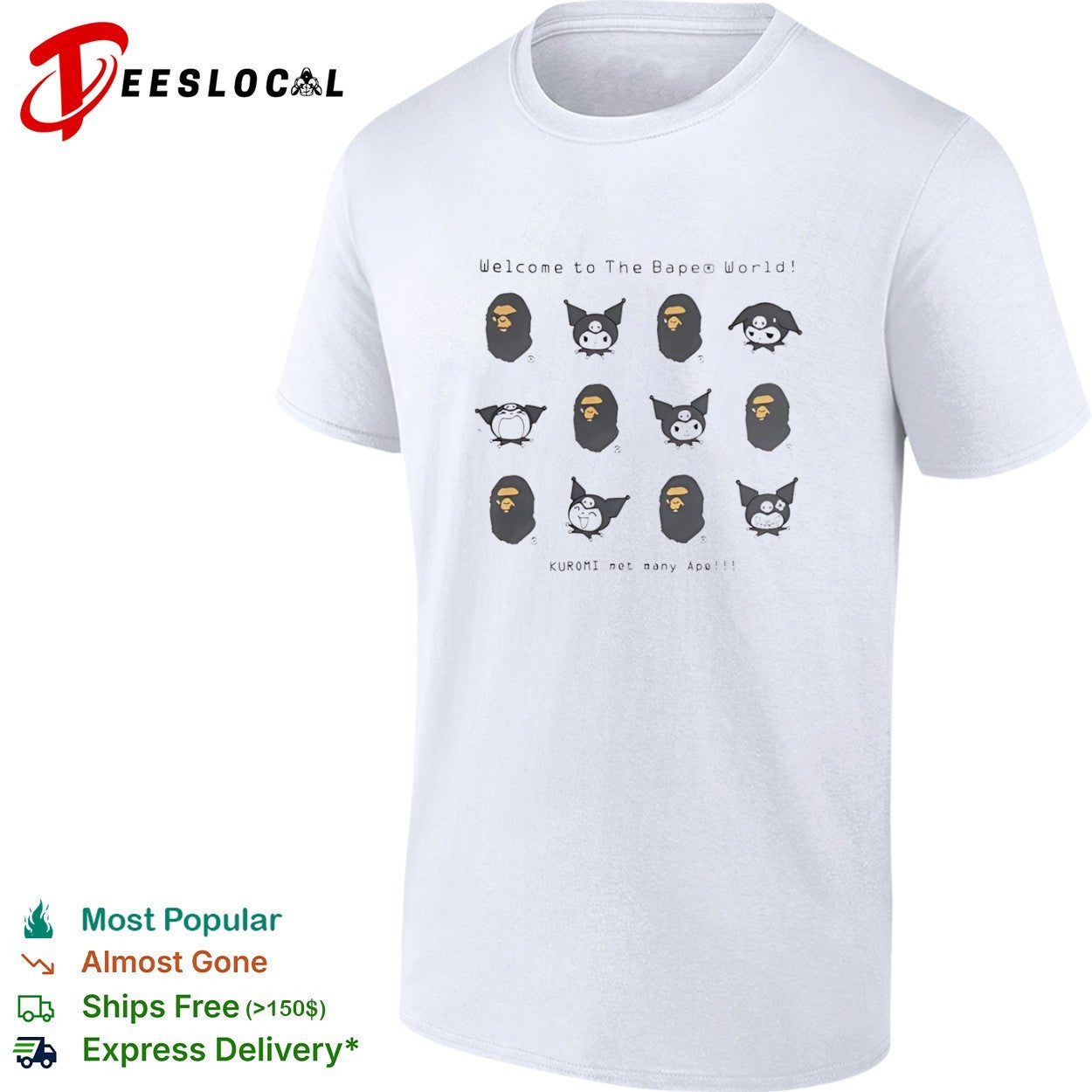 Welcome to the Bape World Kuromi met many Ape Bape x Sanrio Kuromi crossover shirt