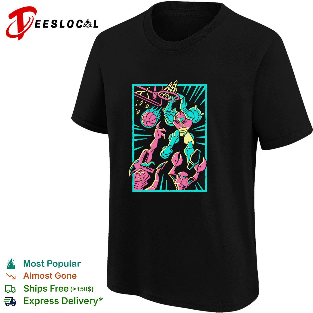 Welcome to the Space Jam Samus Aran slam dunks over Ridley and a Space Pirate shirt