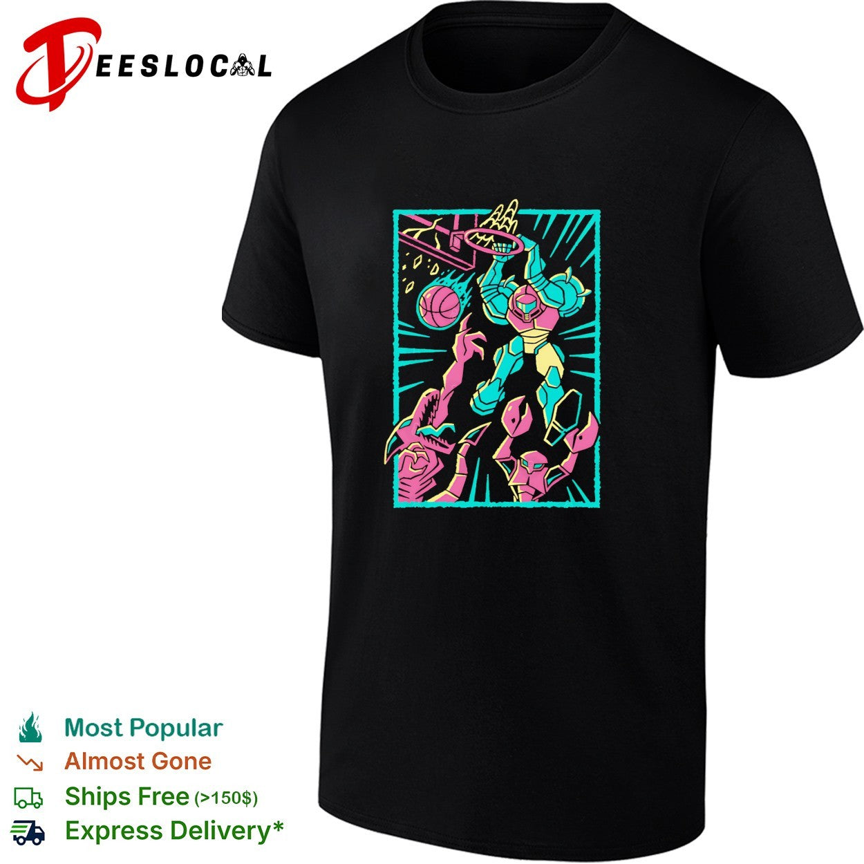 Welcome to the Space Jam Samus Aran slam dunks over Ridley and a Space Pirate shirt