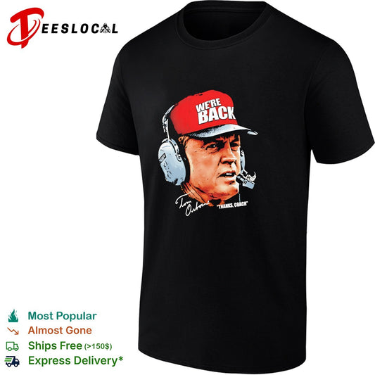 We’re back Tom Osborne thanks coach portrait with headset photo graphic shirt