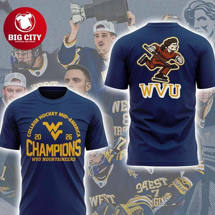 West Virginia Mountaineers 2026 College Hockey Mid-America Champions Two Sided Shirt