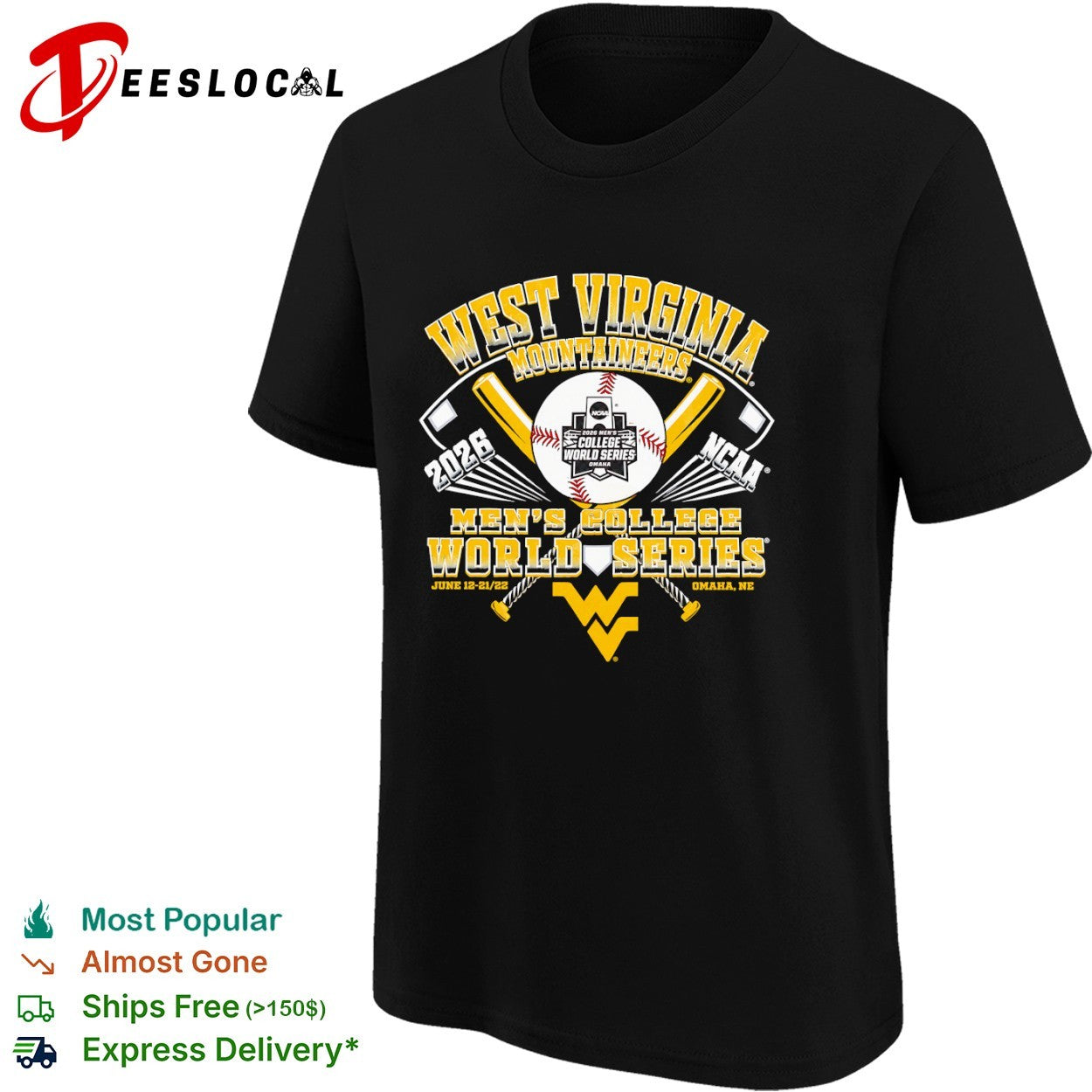 West Virginia Mountaineers 2026 NCAA College World Series Omaha NE Baseball shirt