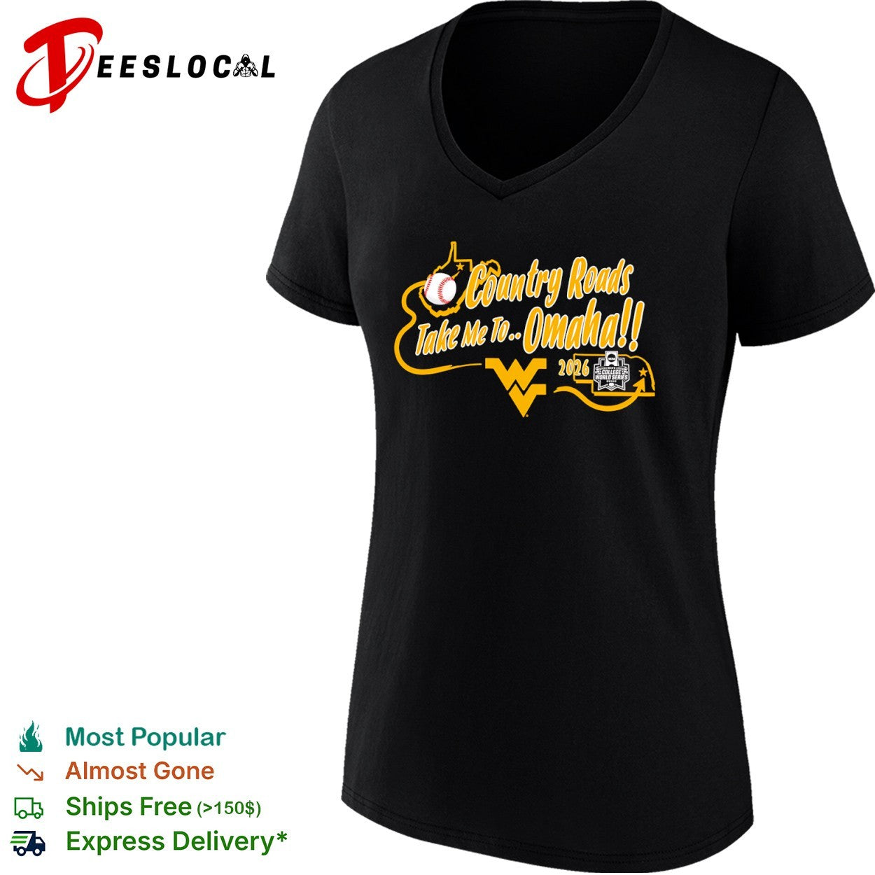 West Virginia Mountaineers Country Roads Take Me to Omaha 2026 College World Series shirt