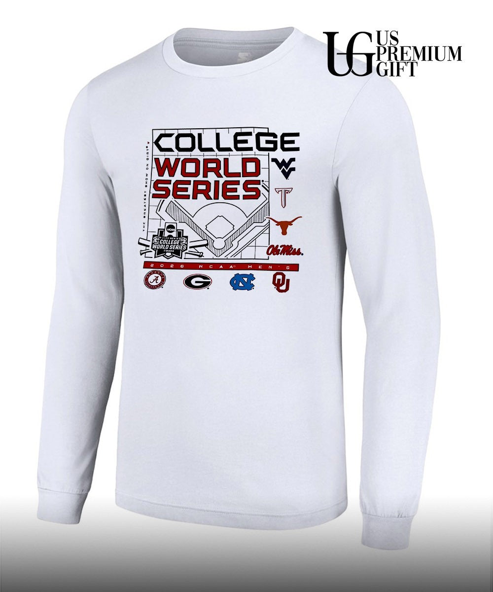 West Virginia Texas Troy Ole Miss Alabama Georgia North Carolina Oklahoma College World Series 2026 NCAA The Greatest Show on Dirty shirt