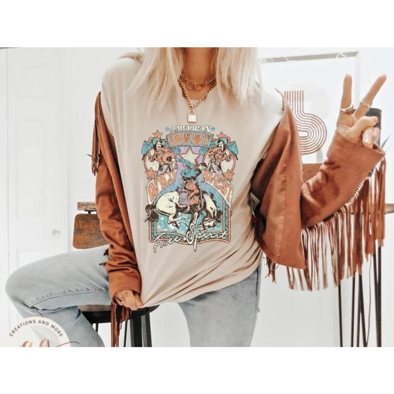 Western Shirt, Vintage Rodeo Wild West Free Spirit Shirt, Western Shirt, Boho Shirt, Cowboy Shirt, Rodeo Shirt QKIDM