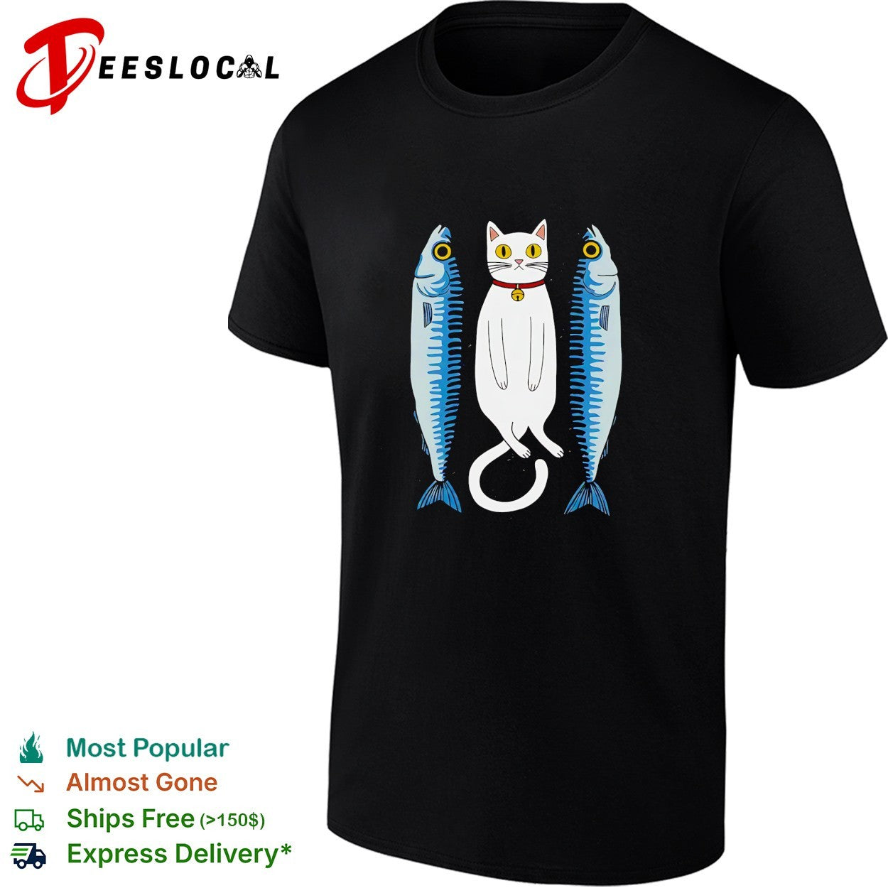 White cat with two fish meme shirt