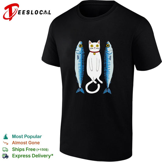 White cat with two fish meme shirt