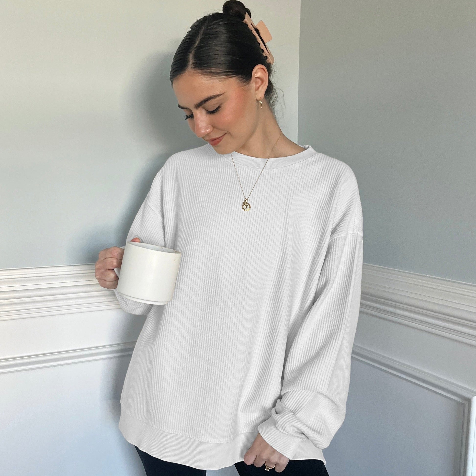 White Oversized Corded Crew - clothing by TeeHivey.com (Image 2)