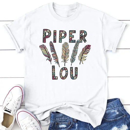 Piper Lou Feathers Tee, Proudly Printed In The USA, Tee Gray / White, #sassy #cute #colorprint