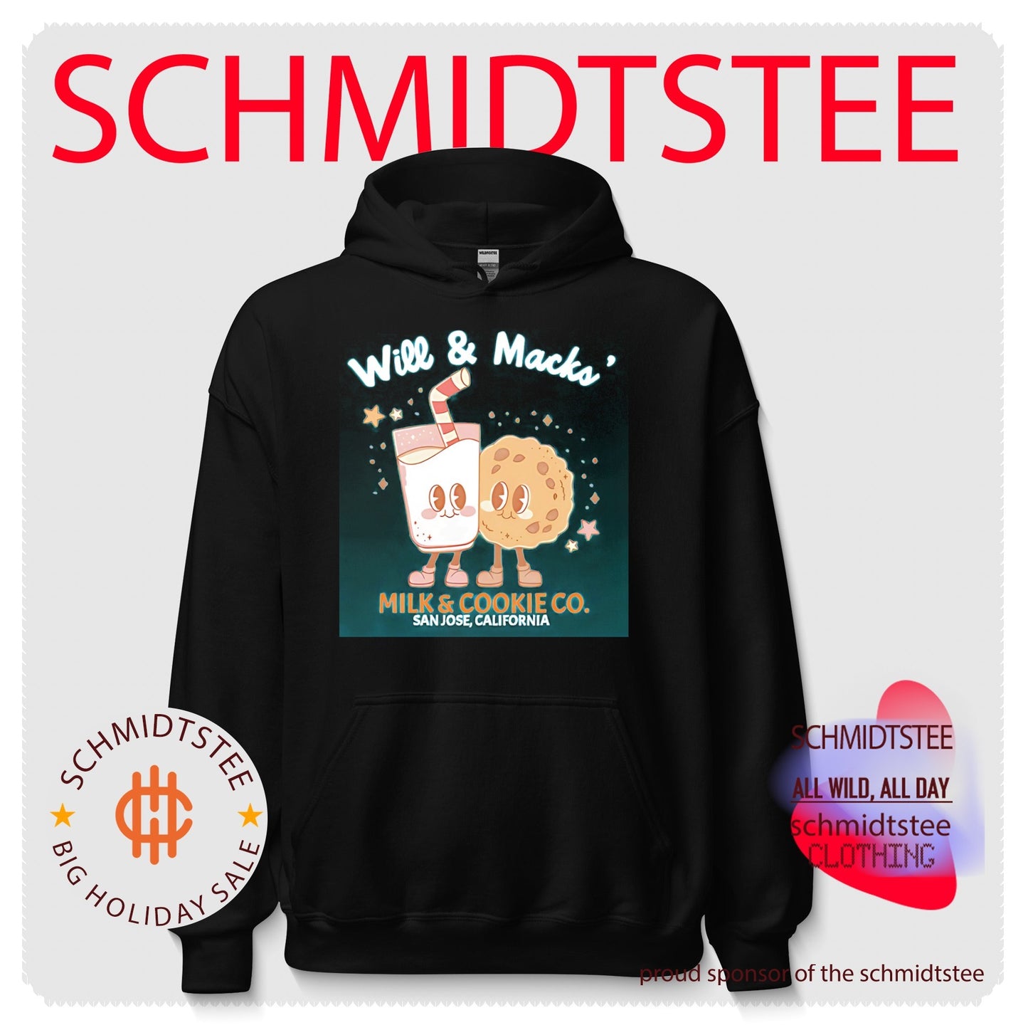 Will and Macks’ Milk and Cookie CO graphic shirt.