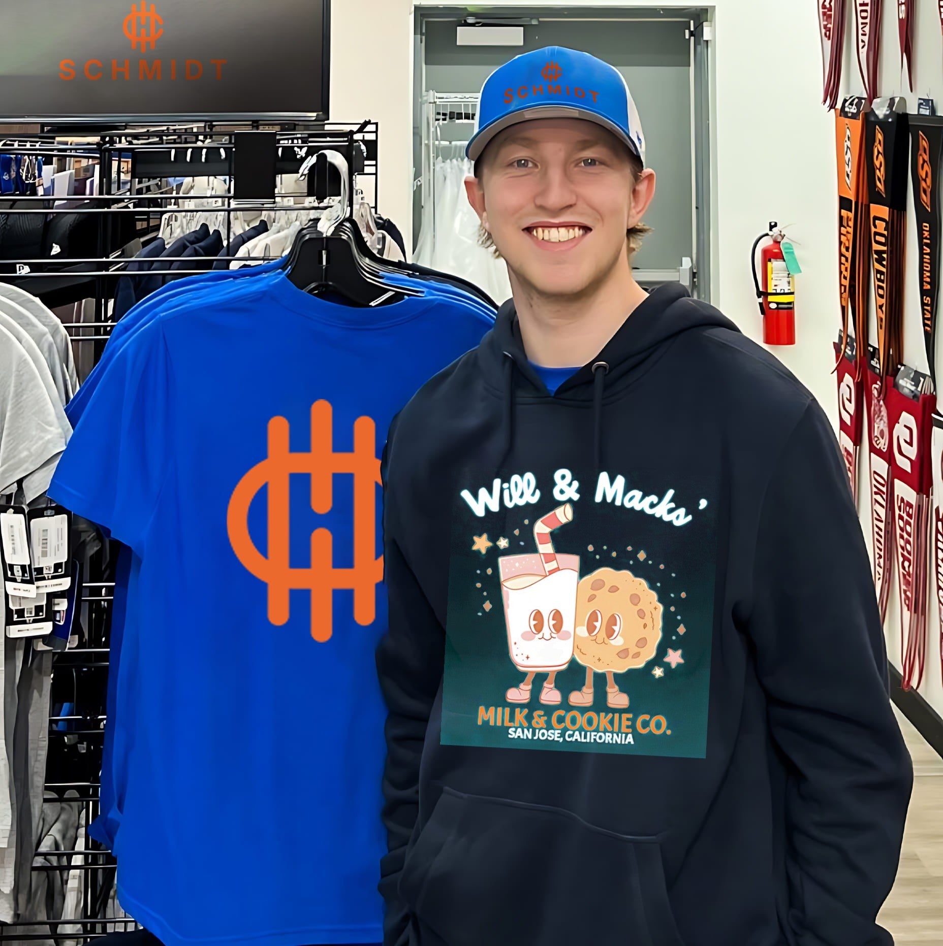 Will and Macks’ Milk and Cookie CO graphic shirt.