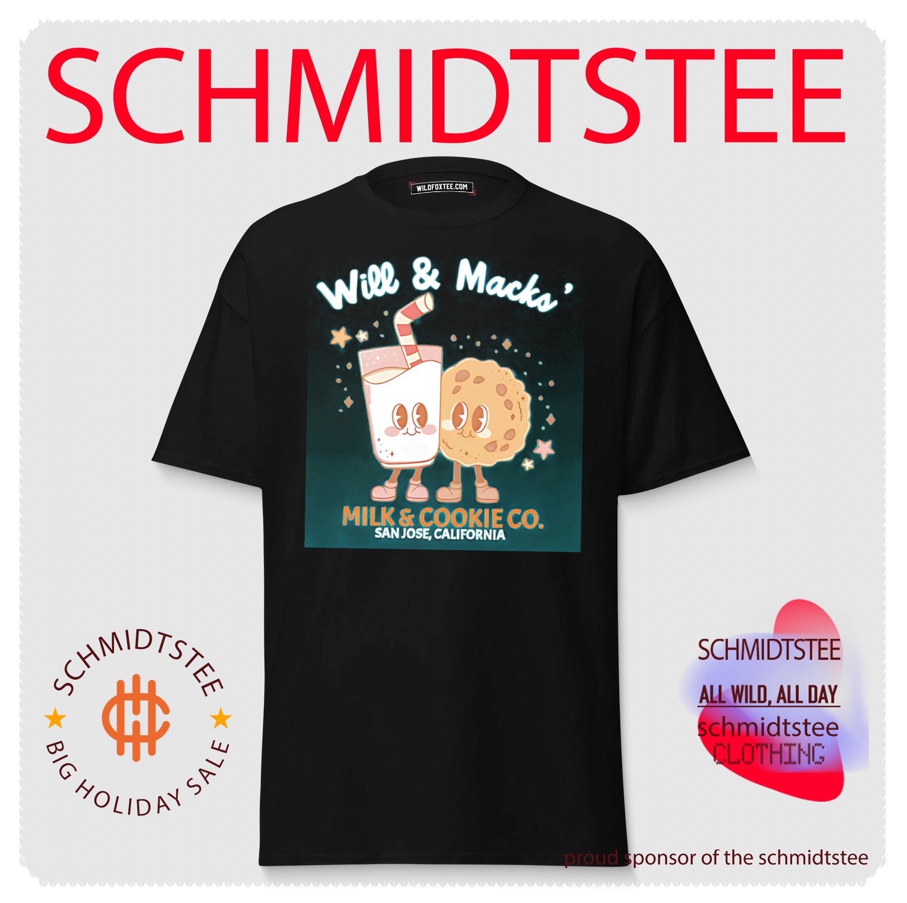 Will and Macks’ Milk and Cookie CO graphic shirt.