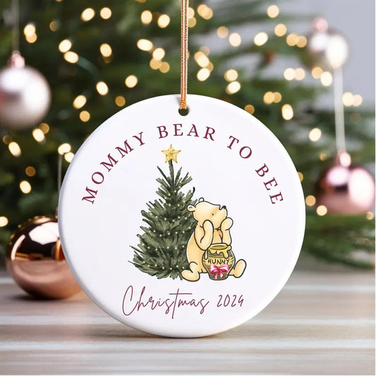 Win.nie P.ooh Pregnancy Ornament 2024 - Personalized First Christmas Ornament for Grandparents to Be