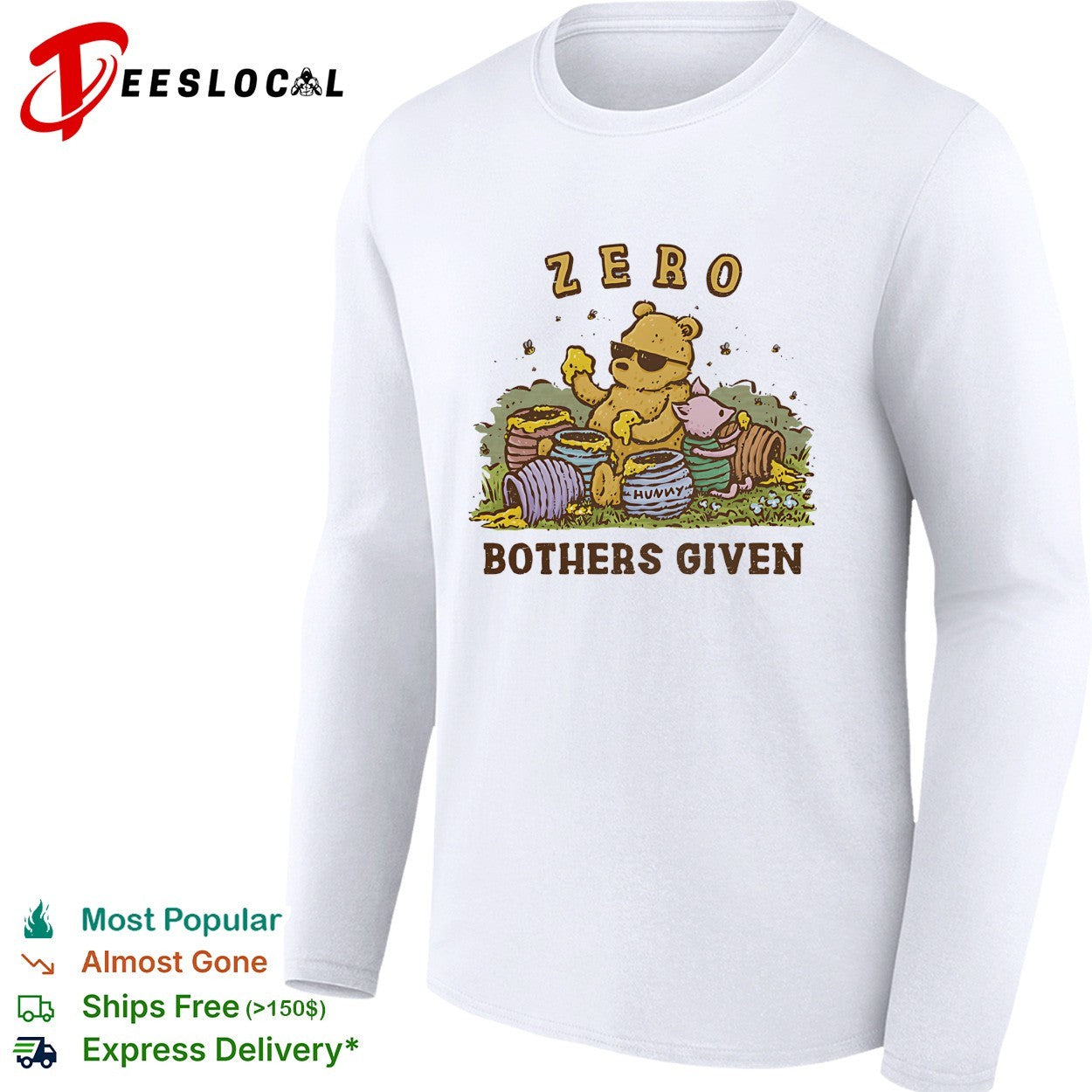 Winnie the Pooh zero bothers given sunglasses honey pots meadow cartoon art shirt
