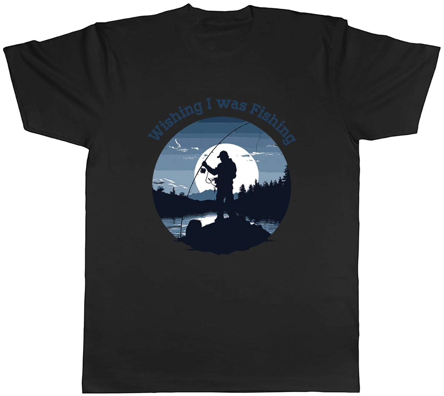 Wishing I was Fishing Mens T-Shirt Love Fish Angling Funny Tee Gift