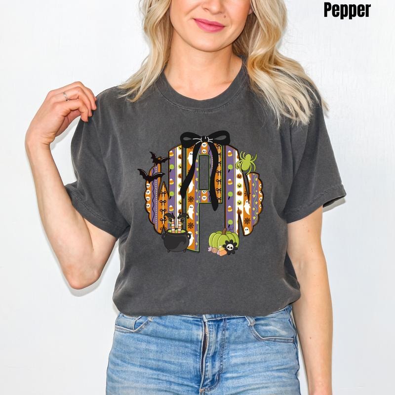 Witchy Halloween Monogram Comfort Colors T-Shirt 'NLB'