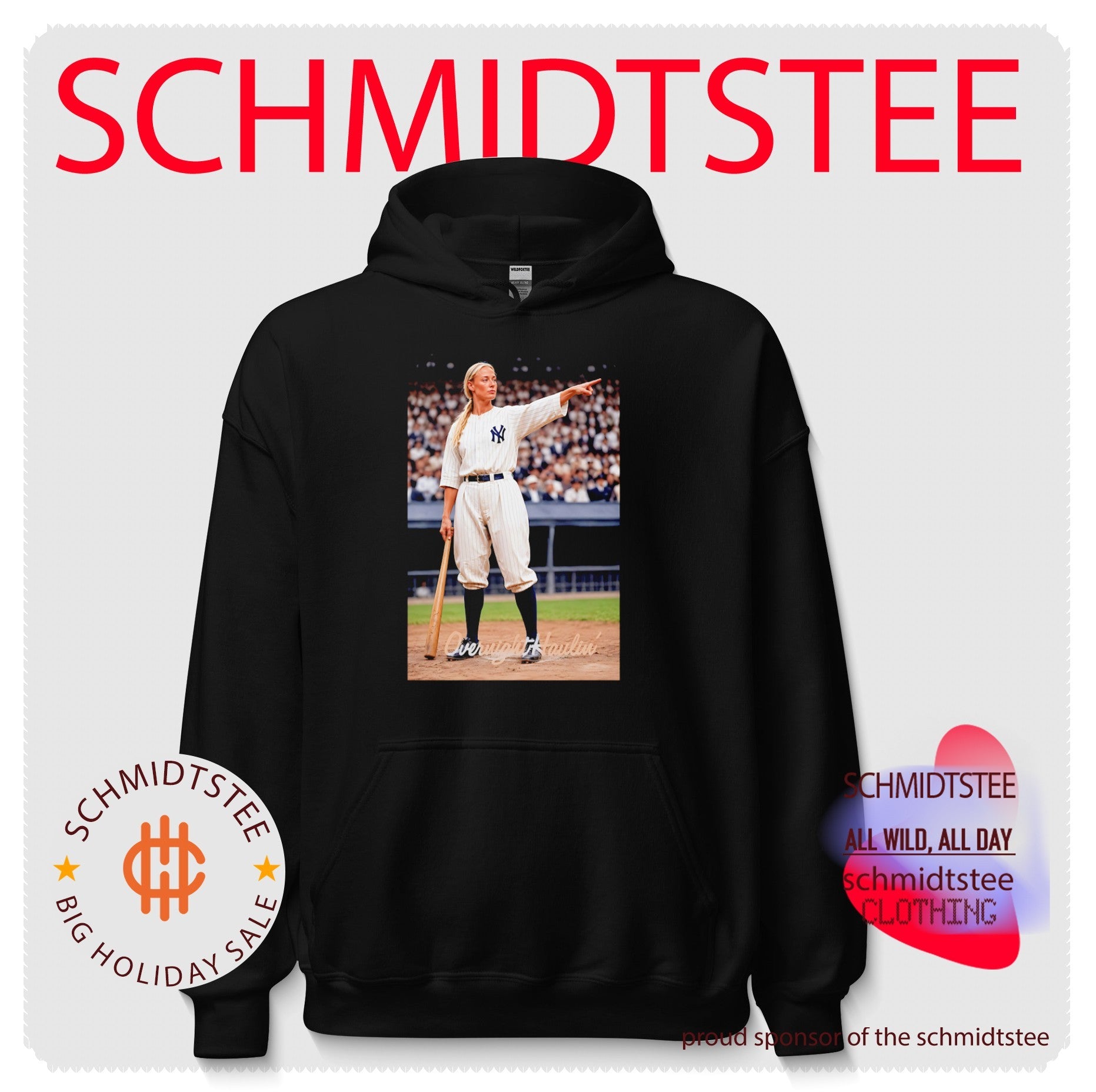 Woman Pointing in New York Yankees Uniform shirt