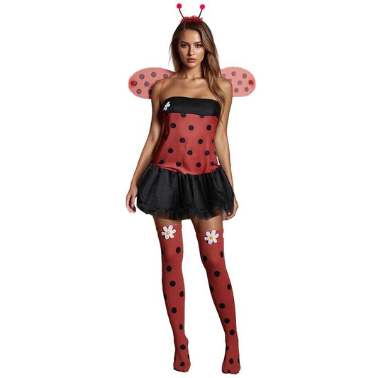 Women Ladybug Costume Halloween Dress up Beetle Wings Bee Fairy Role Play Costume Outfit Dress Headband Leg Warmers