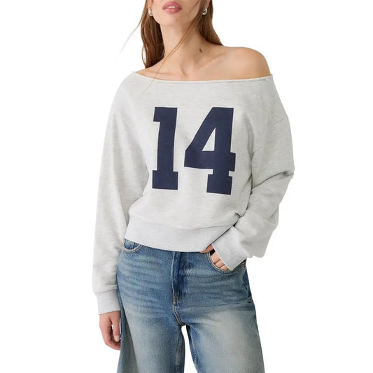 Women Sweatshirt, Long Sleeve Oblique Neck Numbers Print Hoodie Pullover Casual Tops