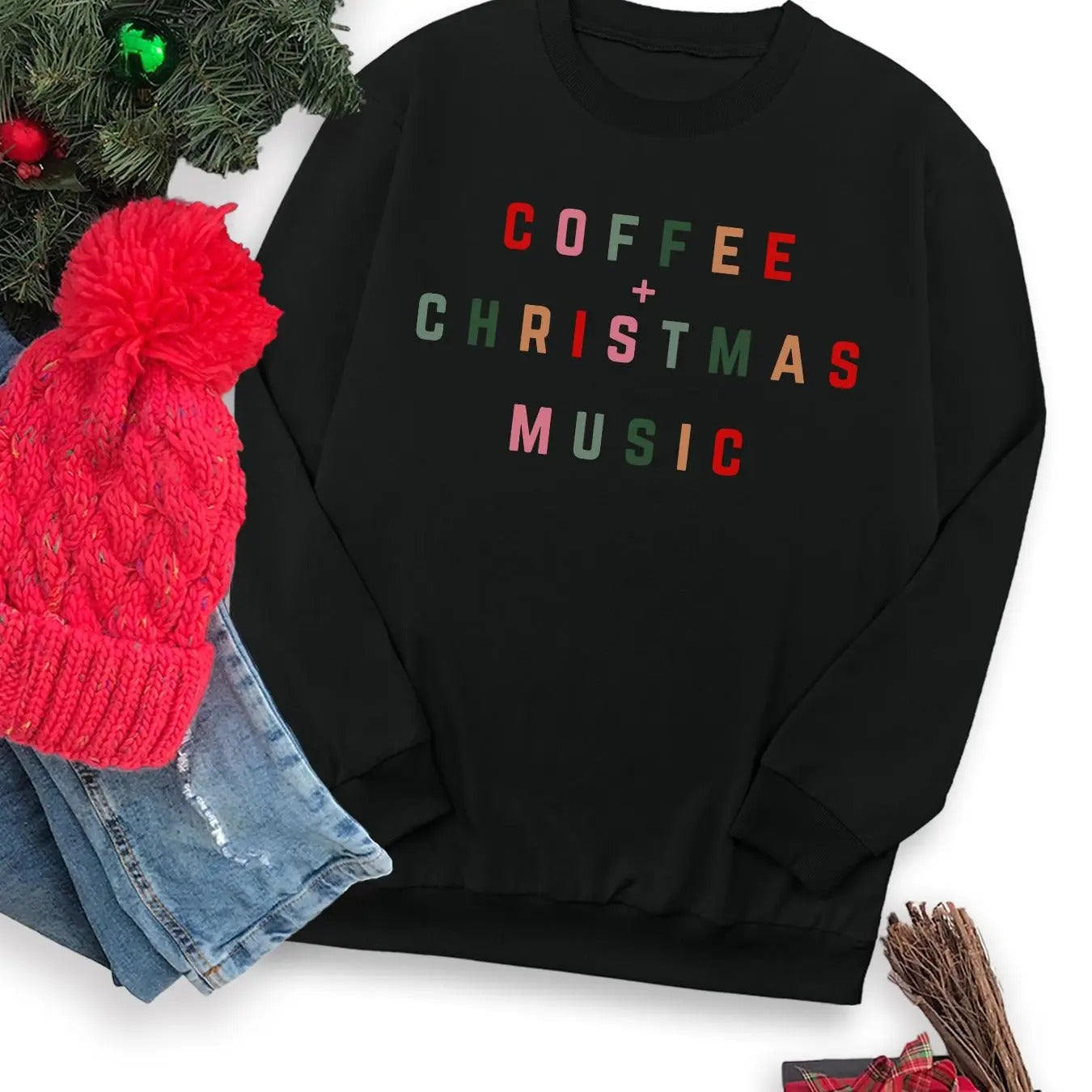 Women's Colorful Letter Print Round Neck Sweatshirt, Casual Long Sleeve Crew Neck Pullover for Fall & Winter, Women's Clothes for Daily Wear