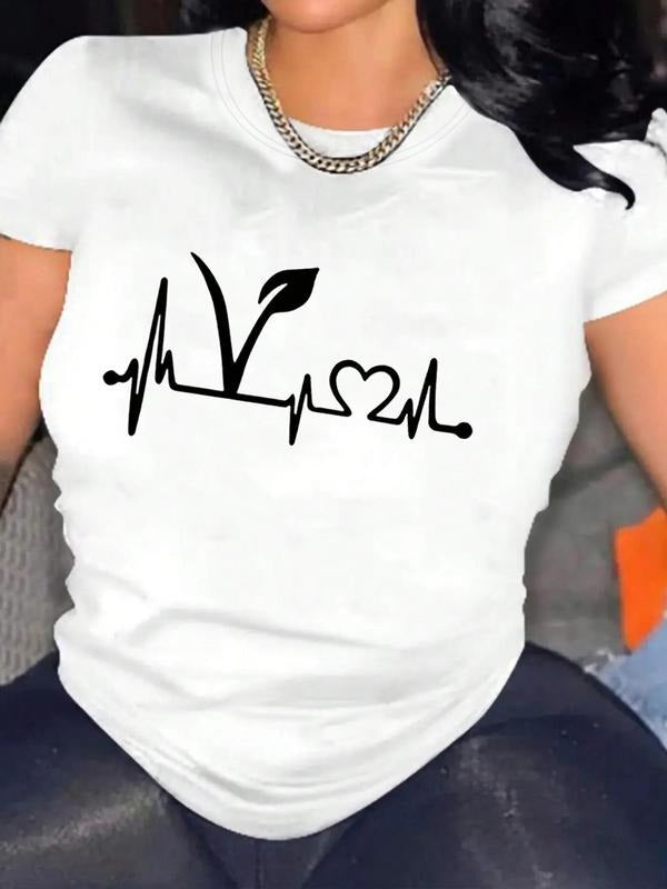 Women's Graphic Print Round Neck Tee, Fashion Casual Short Sleeve T-shirt for Daily Wear, Ladies Summer Clothes