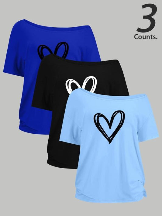 Women's Heart Print Tee, Casual Short Sleeve T-shirt for Daily Wear, Ladies Clothes for All Seasons, Topstyle{n002}2