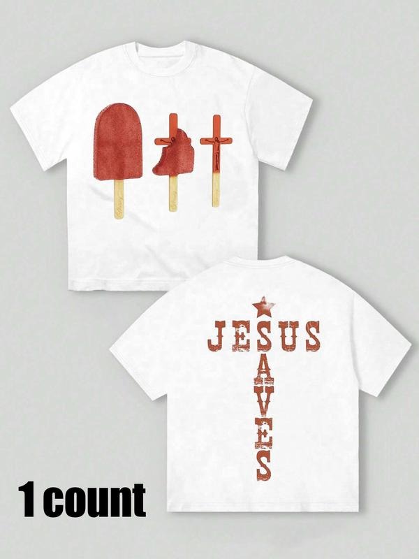 Women's Letter & Ice Cream Print Round Neck Tee, Trendy Casual Short Sleeve T-shirt for Daily Wear, Ladies All Seasons Clothing