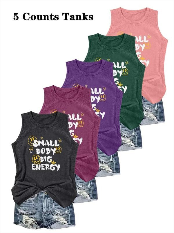 Women's Letter Print Round Neck Tank Top, Casual Sleeveless Crew Neck Top for Summer, Ladies Clothes for Daily Wear