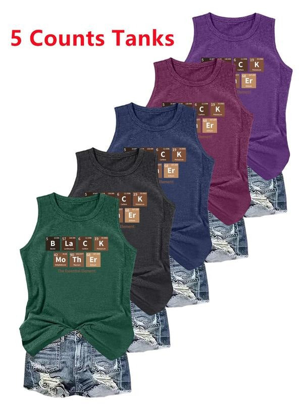 Women's Letter Print Round Neck Tank Top, Casual Sleeveless Top for Daily Wear, Ladies Clothes for All Seasons, Socks