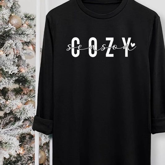 Women's Letter Print Round Neck Tee, Casual Long Sleeve Crew Neck T-shirt for Fall & Winter, Women's Top for Daily Wearstyle{n002}31